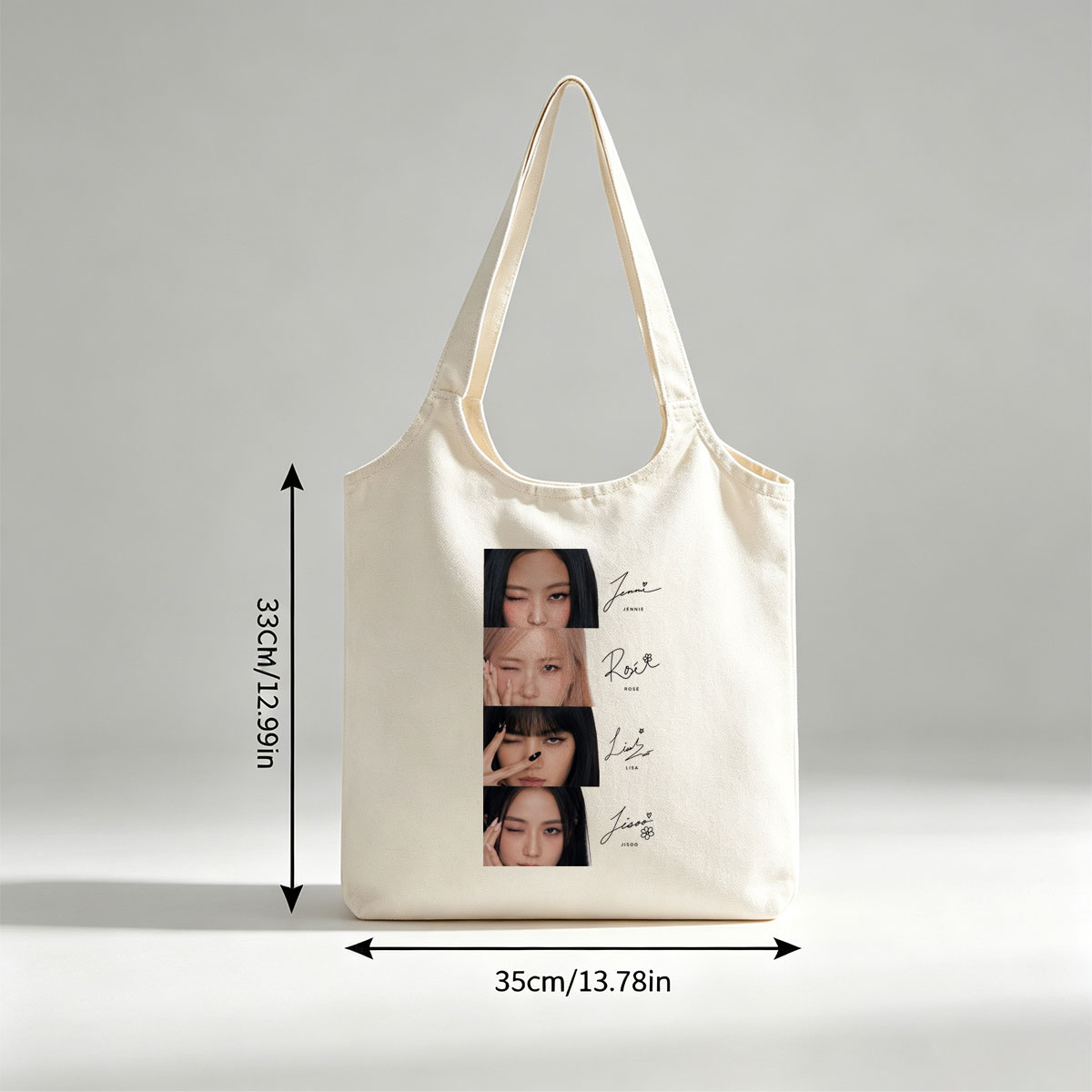BLACKPINK Members Close-Up Portraits with Signature Names and Emojis - Canvas shoulder bags/