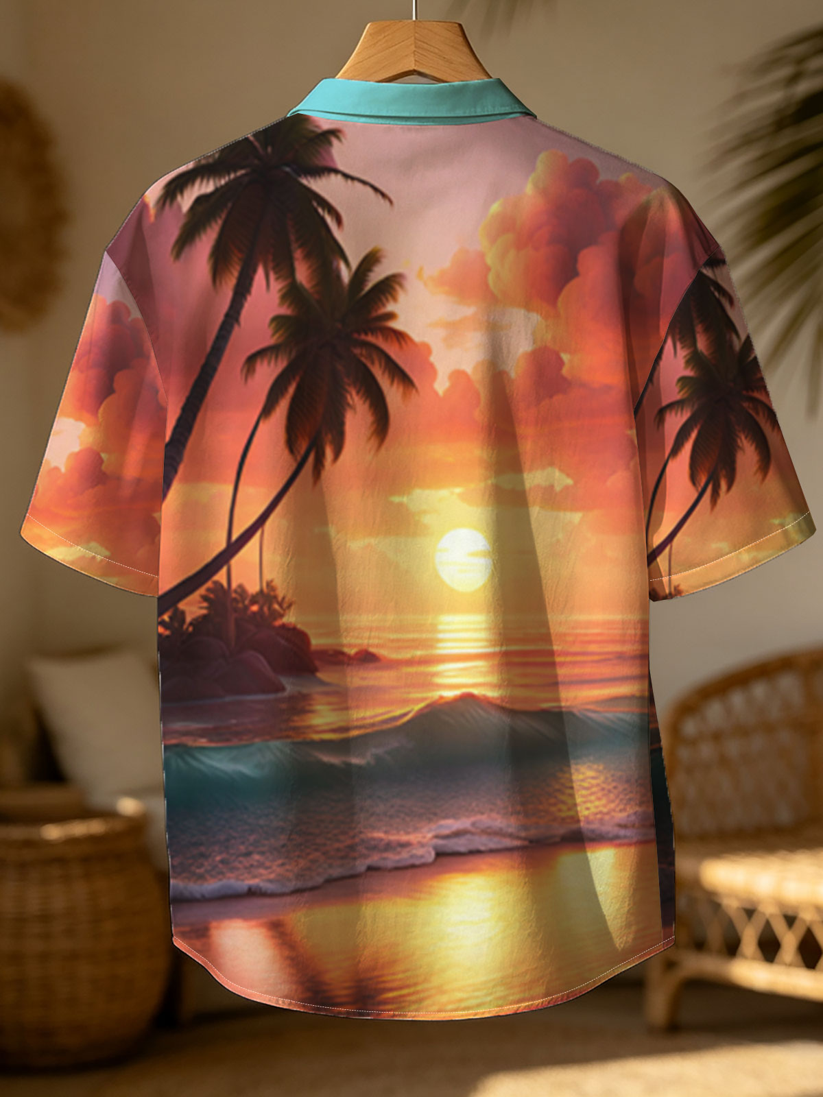 Tropical Sunset Beach with Palm Trees and Golden Waves -  Shirt