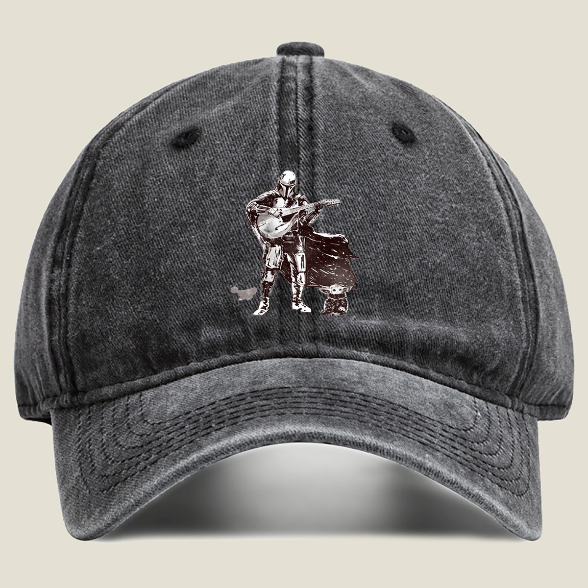 The Mandalorian and Grogu Playing Guitar - Washed Denim - Baseball Cap