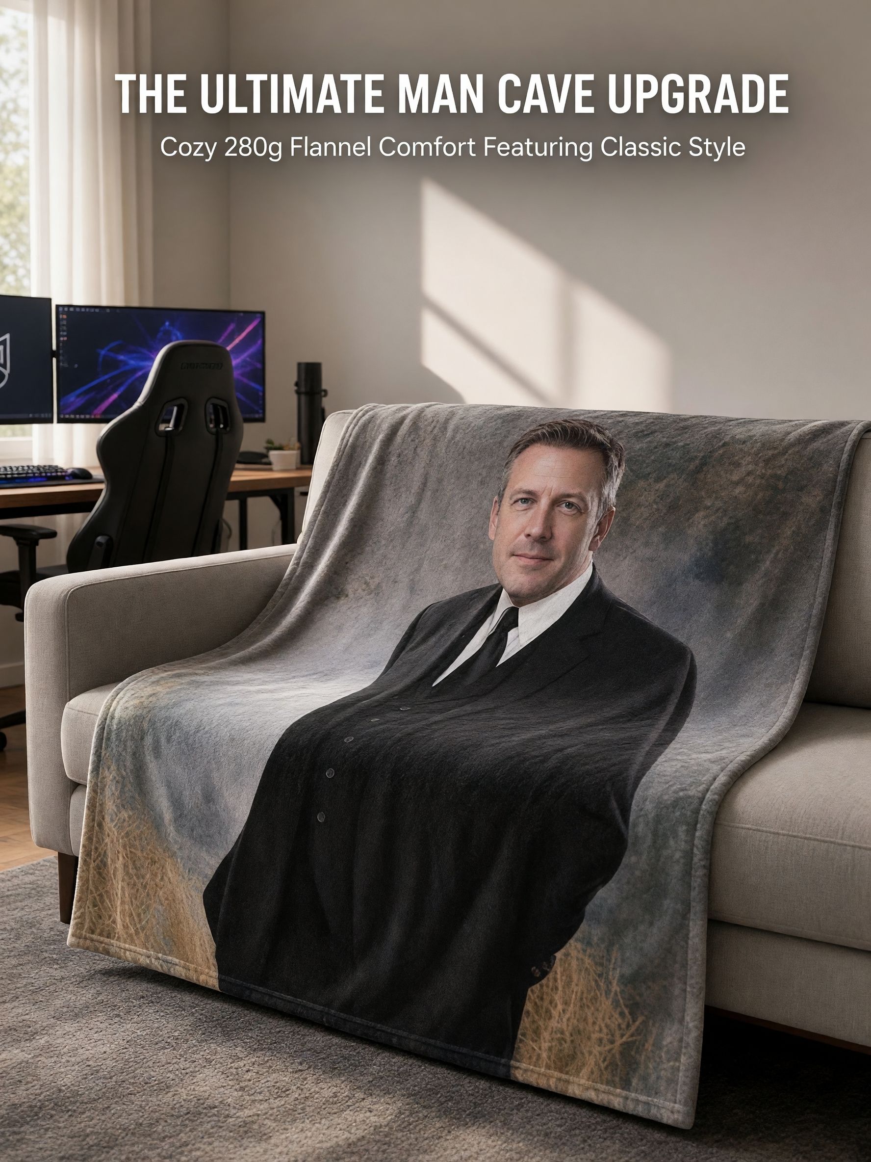 Custom Photo Face Blanket Personalized Flannel Fleece Throw, Ultra Soft Anti-Pilling Portrait Blanket for Sofa and Bed