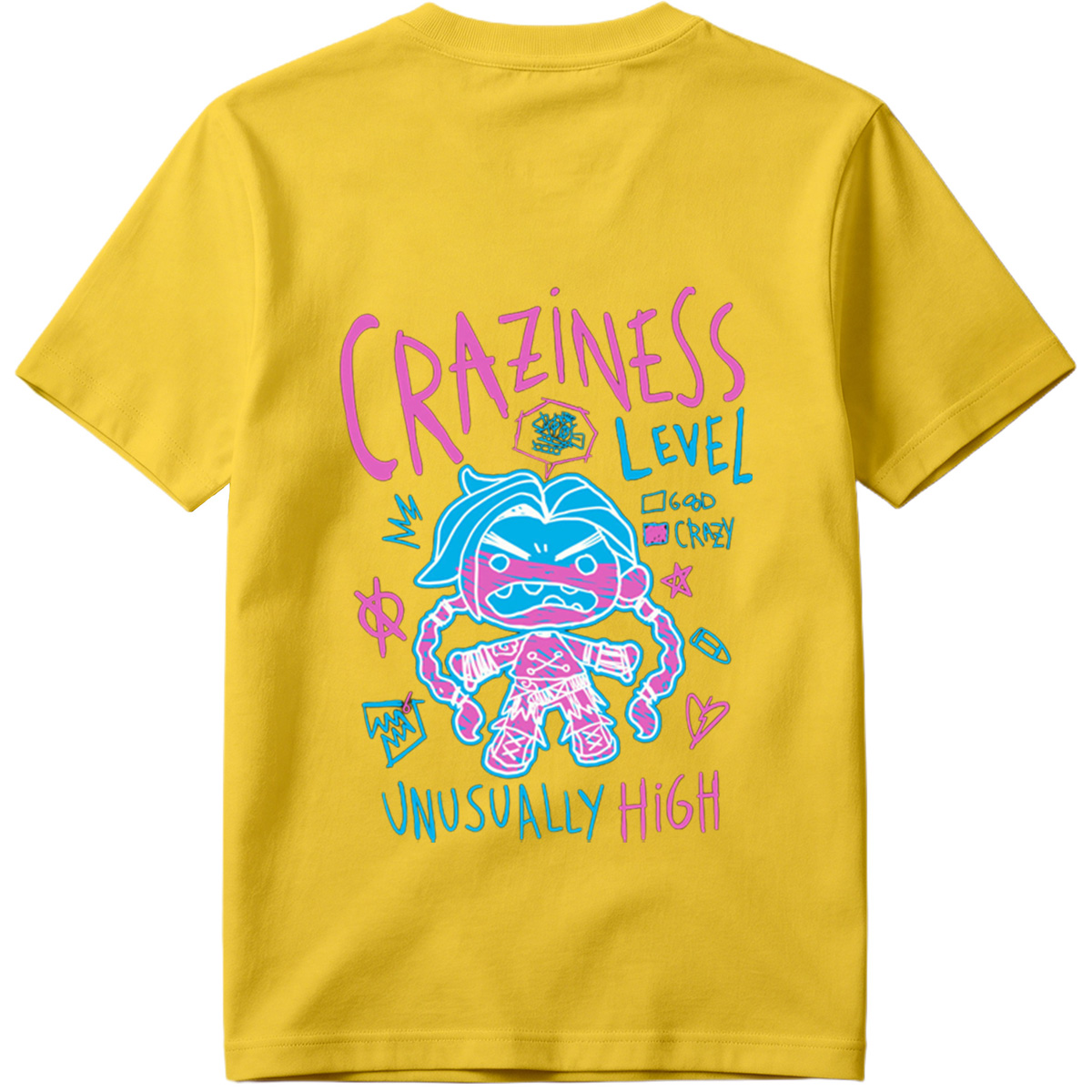 Craziness Level: Unusually High - Blue Character with Pink Accents - Tee