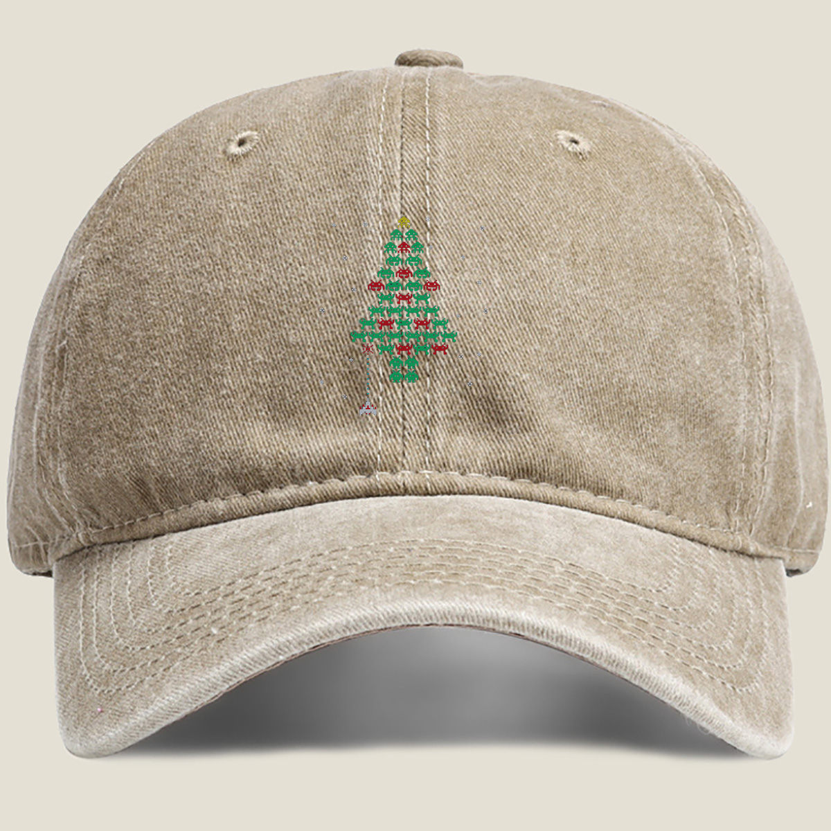Space Invaders Christmas Tree - Washed Denim - Baseball Cap