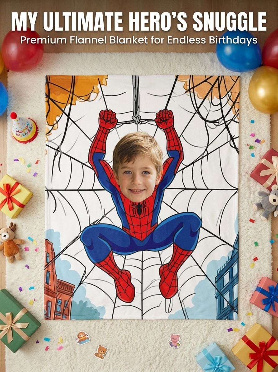 Custom Superhero Face Blanket Personalized Photo Flannel Throw Soft Cozy Fleece Bed Couch Blanket for Kids and Fans