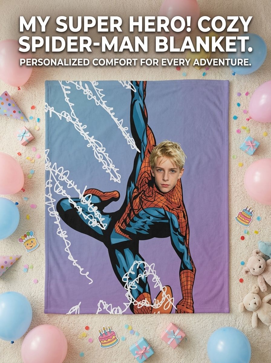 Custom Face Superhero Flannel Blanket Personalized Photo Cozy Soft Fleece Throw for Kids and Adults Gift