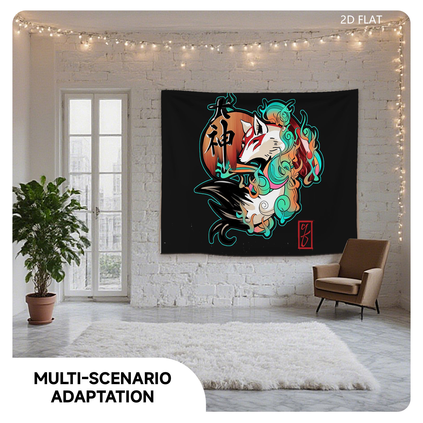 Okami Amaterasu with Vibrant Spirit Design - Tapestry