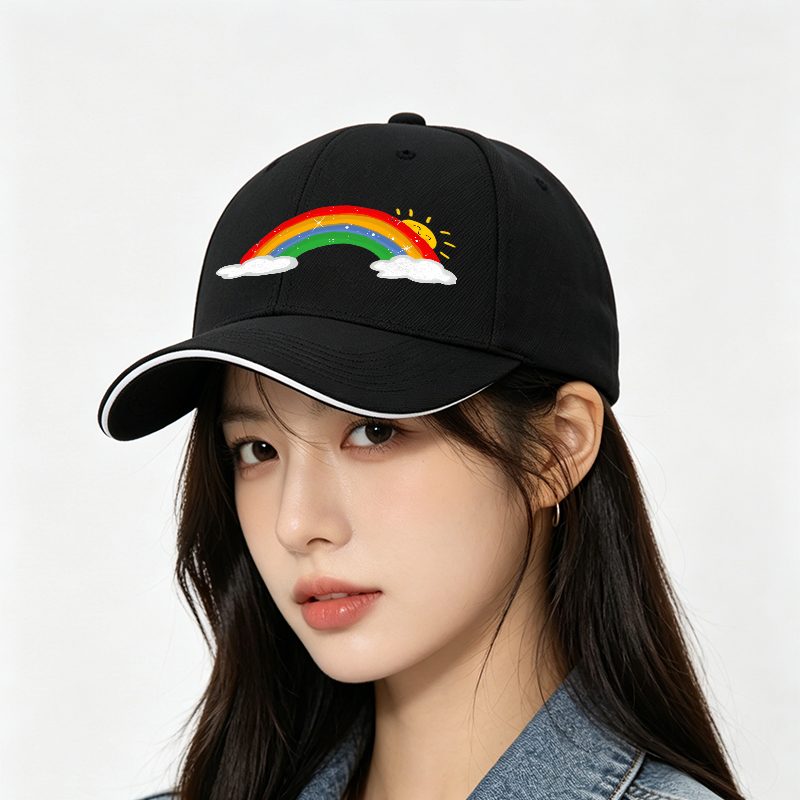 Unisex Classic Sandwich Hat with Rainbow and Sun Print | Perfect for Outdoor Activities, Beach, Camping, Daily Wear | Ideal for Adults and Teens Seeking Fun, Colorful Headwear
