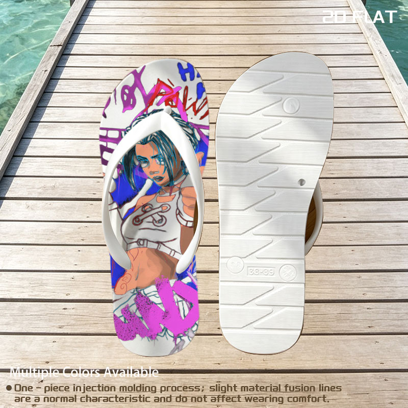 Gloomy Girl with Gun and Graffiti Background -  flip-flops