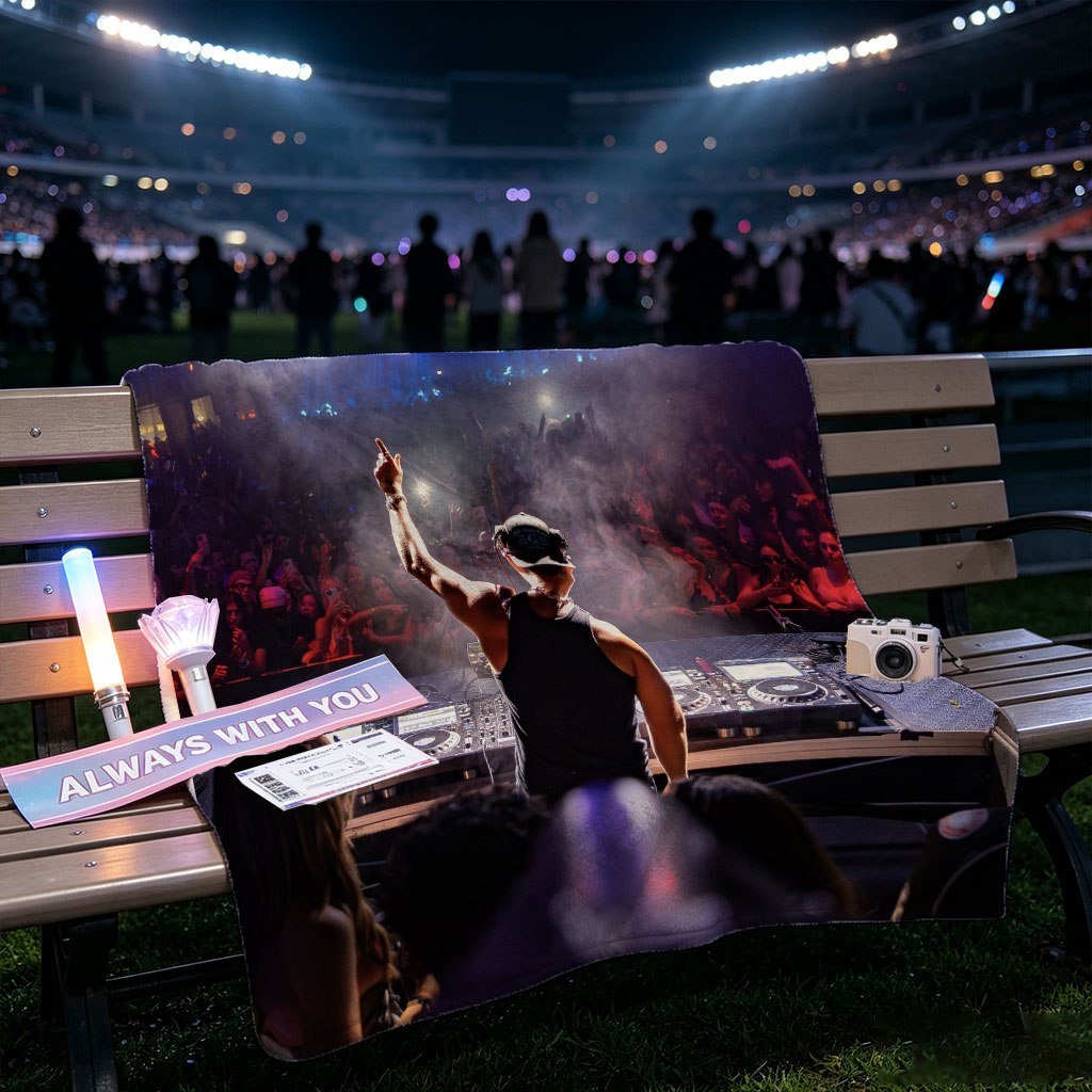DJ Martin Garrix Performing at a High-Energy Concert with Crowd in the Background - Blankets