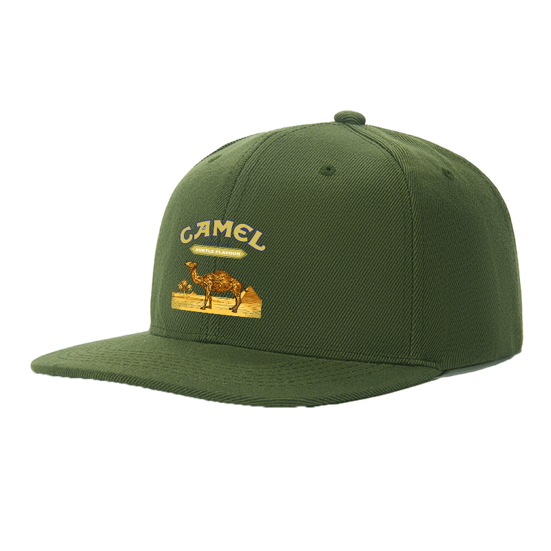 Flat Brim Baseball Cap Camel Desert Scene Print Streetwear Underground Skate Style for Basketball Court Skate Park Urban Lifestyle Hip Hop Artists and Streetwear Enthusiasts