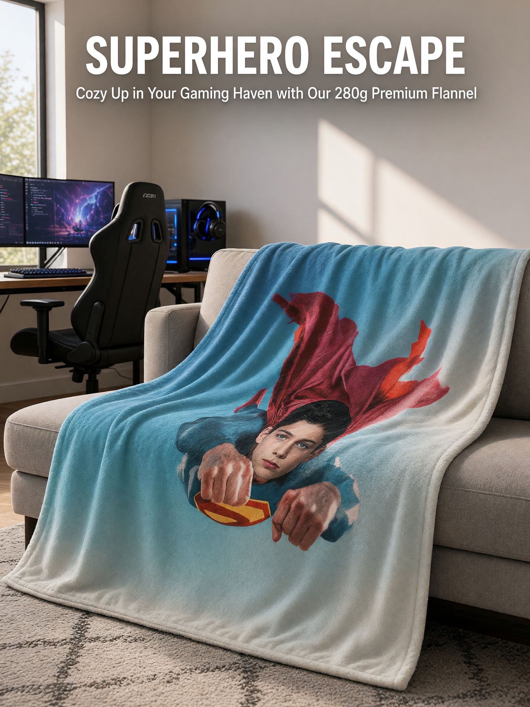 Custom Face Photo Superhero Blanket, Personalized Ultra Soft Flannel Fleece Throw, Ideal Cozy Gift for Bed Sofa Travel