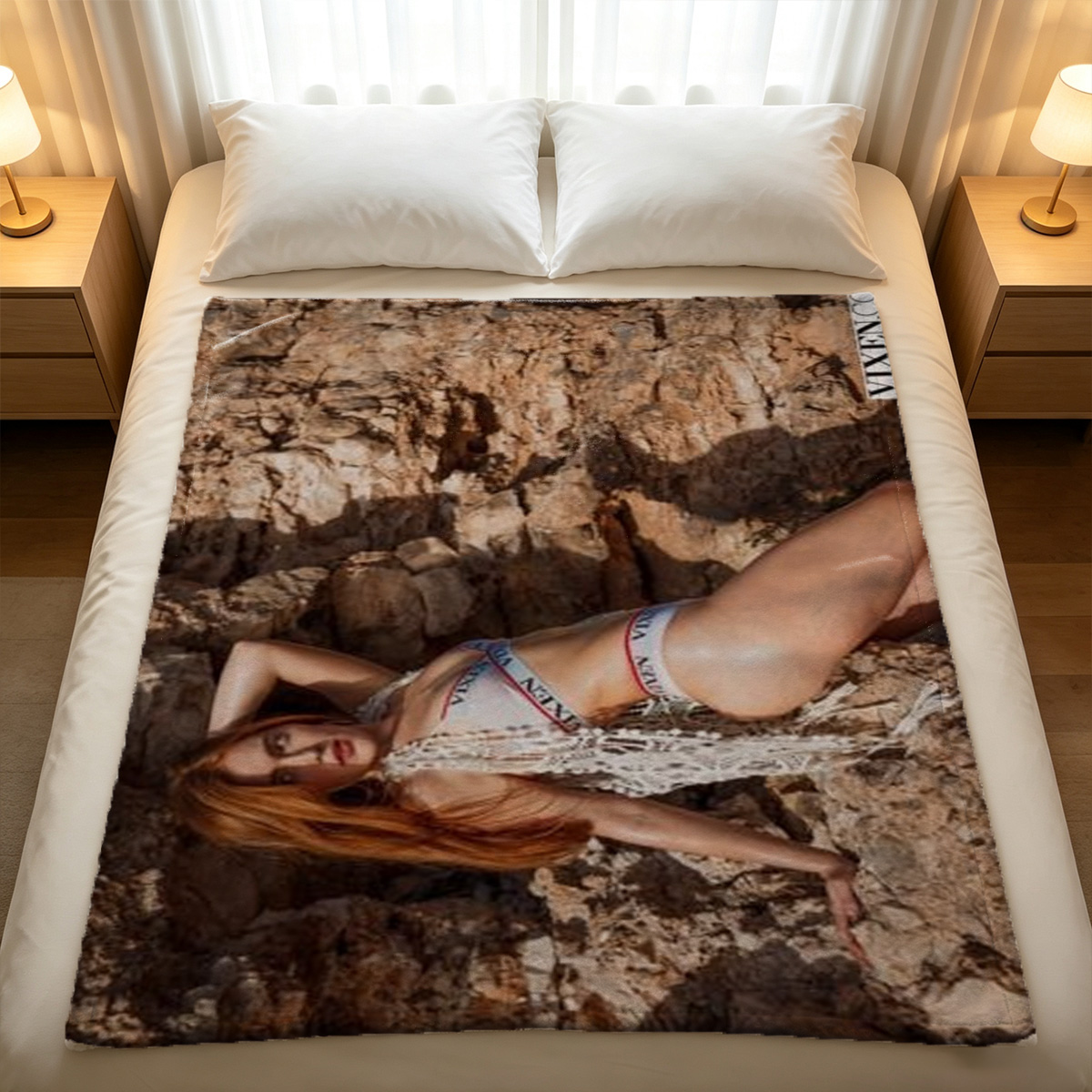 Nude Woman in Sheer Black Thong Lifting Silk Shirt from Behind, FEMJOY - Blanket