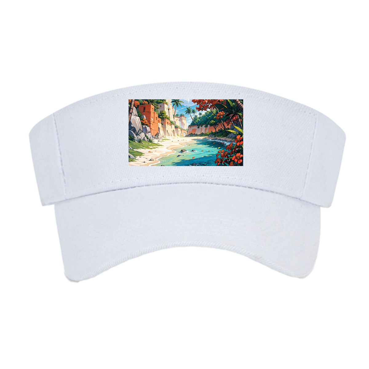 Tropical Beach with Ancient Ruins and Lush Vegetation -  Visor cap
