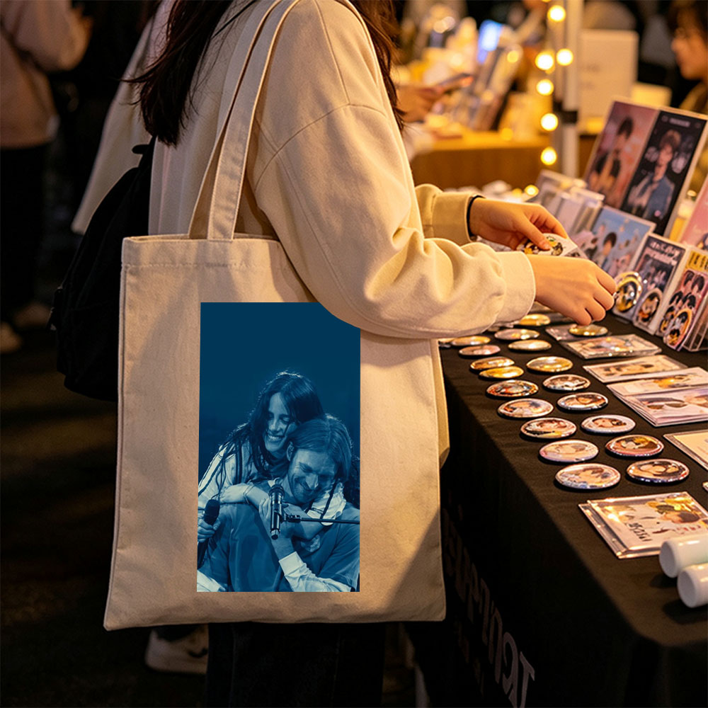 Lana Del Rey and Jack Antonoff on Stage Sharing a Joyful Moment During Live Performance - Canvas tote bags