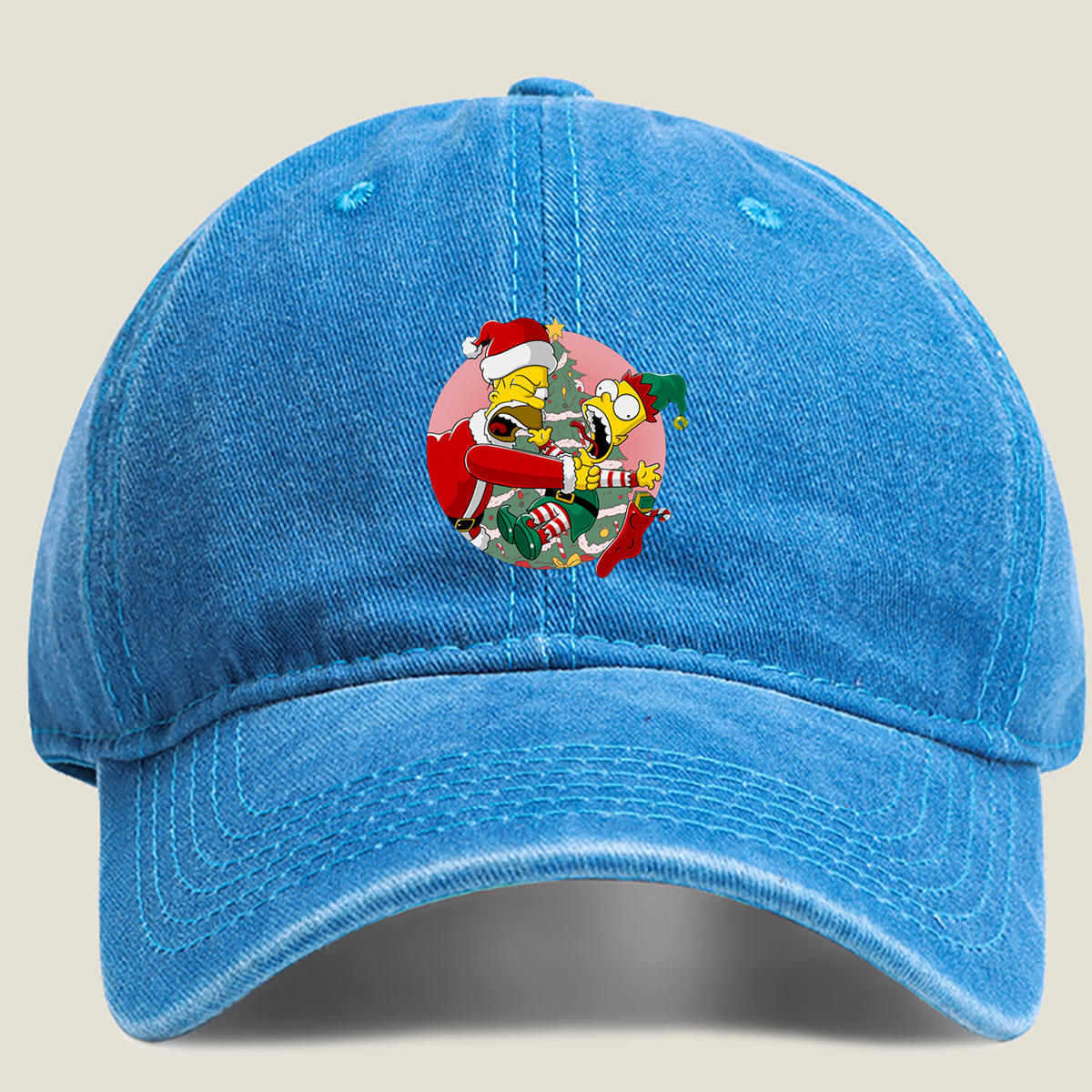 Simpsons Christmas Chaos: Homer and Bart in Holiday Hijinks - Washed Denim - Baseball Cap