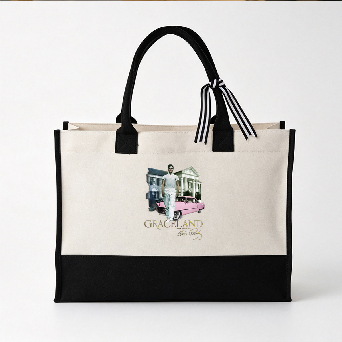 Elvis Presley at Graceland: The Home of the King - Canvas patchwork gift tote bag