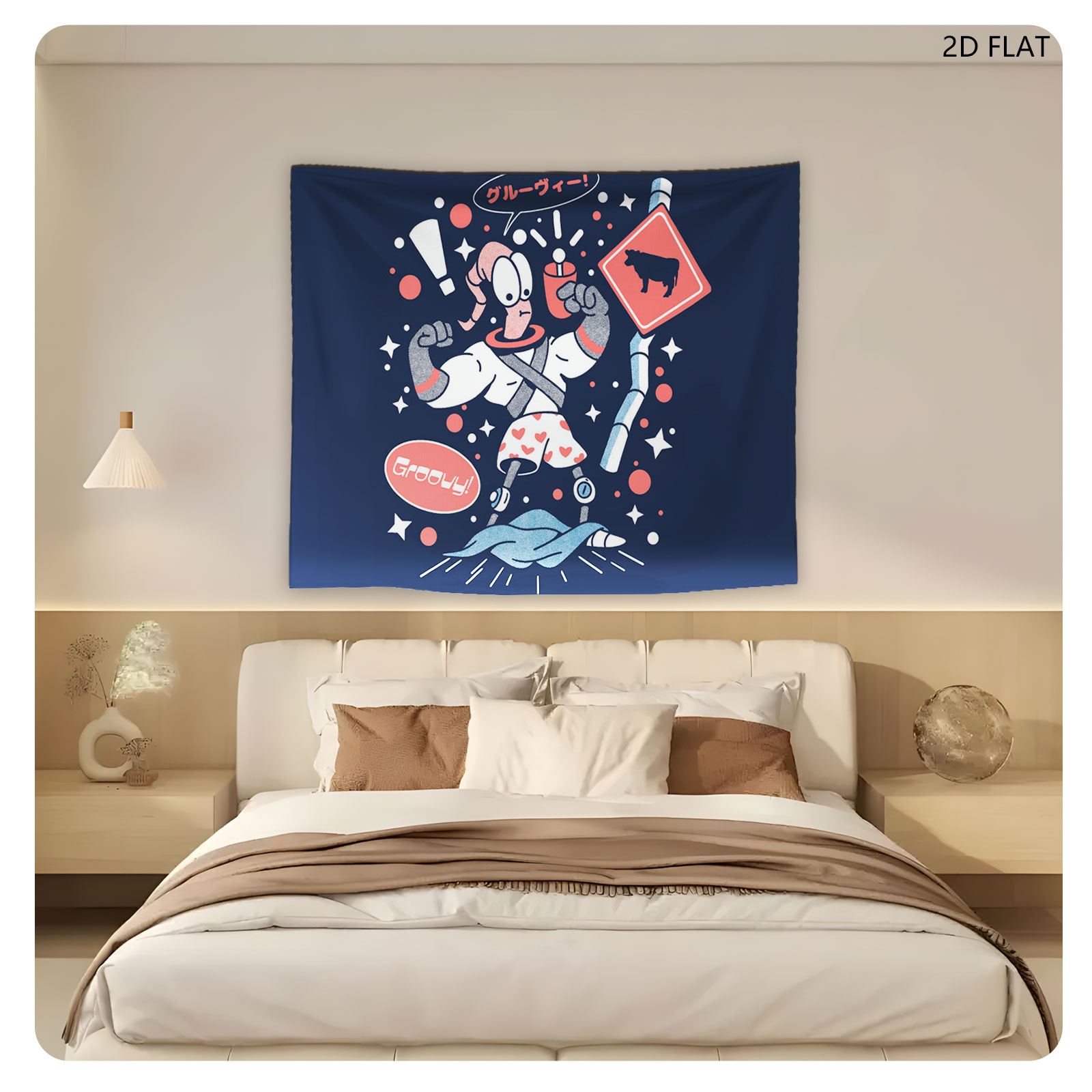 Pepe Le Pew in Space: Groovy Cow Sign with Retro Style - Tapestry