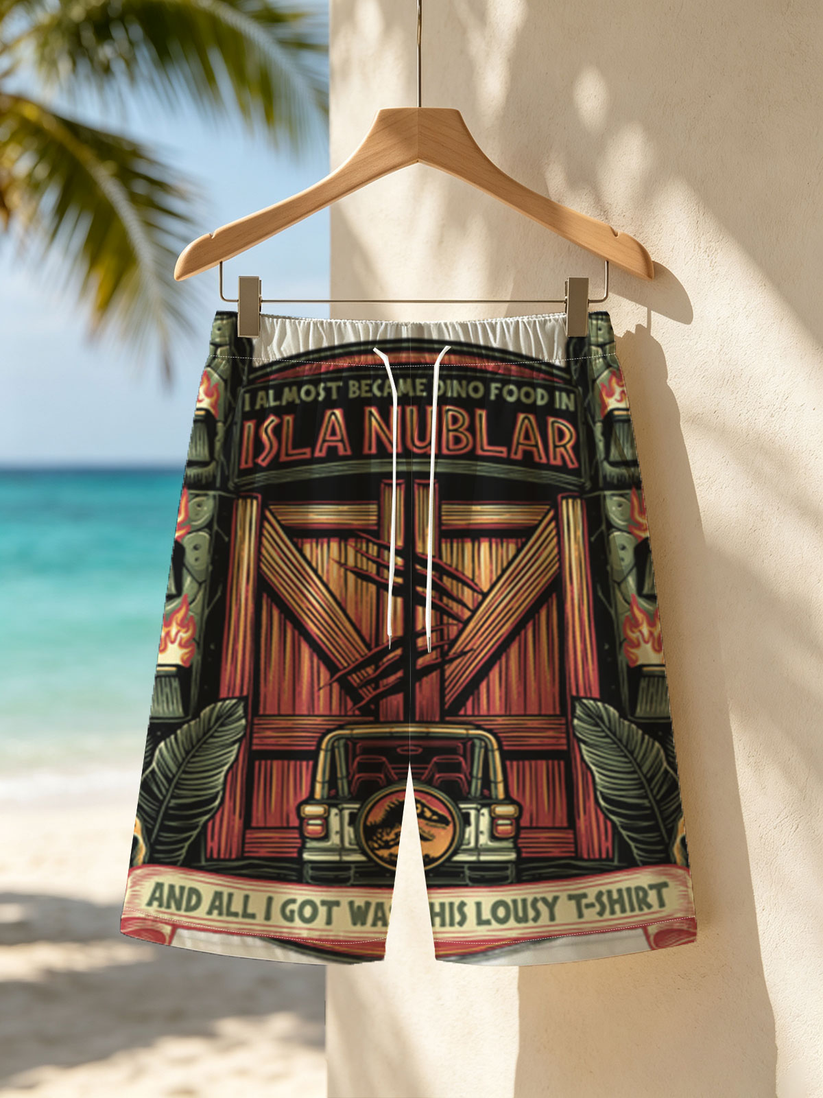 Jurassic Park: I Almost Became Dino Food in Isla Nublar – T-Shirt Design -  Beach shorts