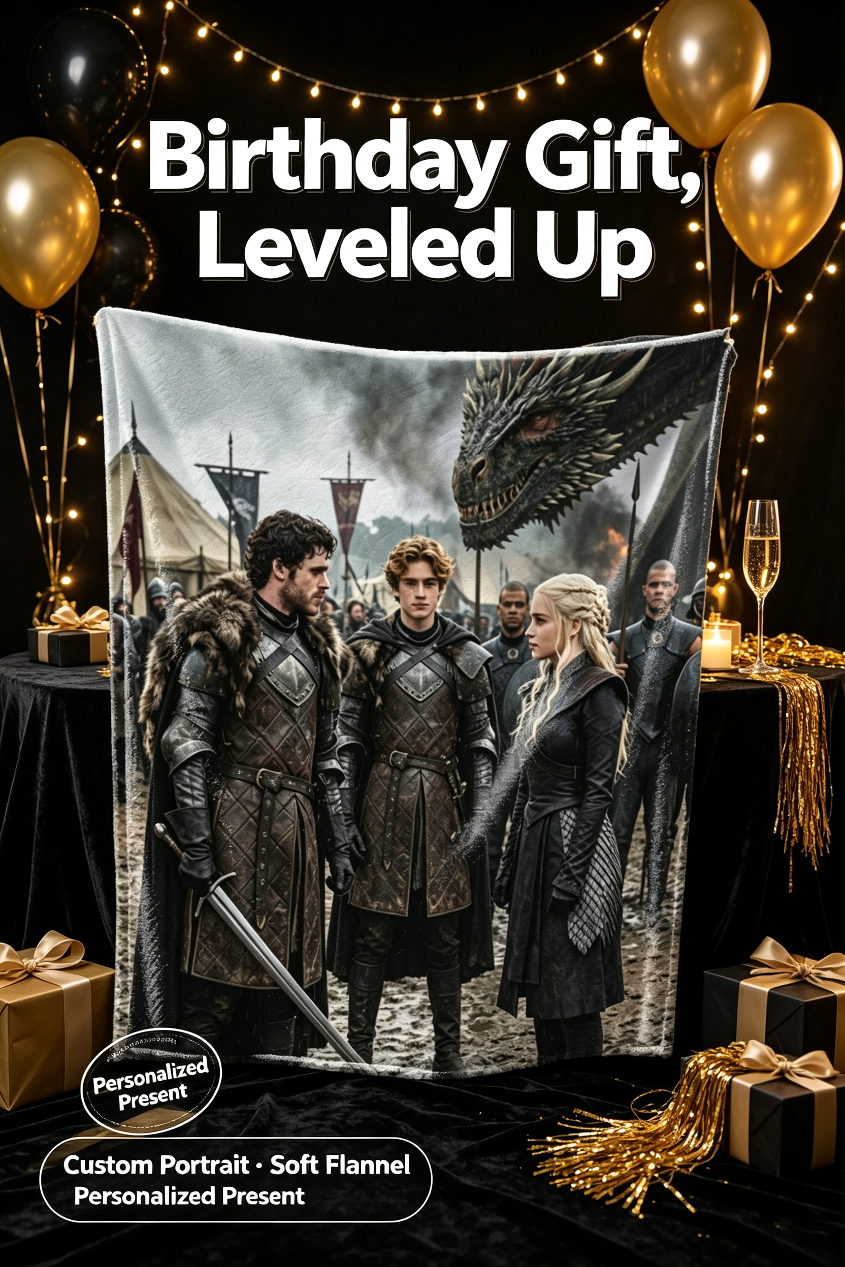 Custom Face Blanket Game of Thrones Characters Flannel Blanket Perfect for Couch Cozy Nights or as a Unique Gift for Fans