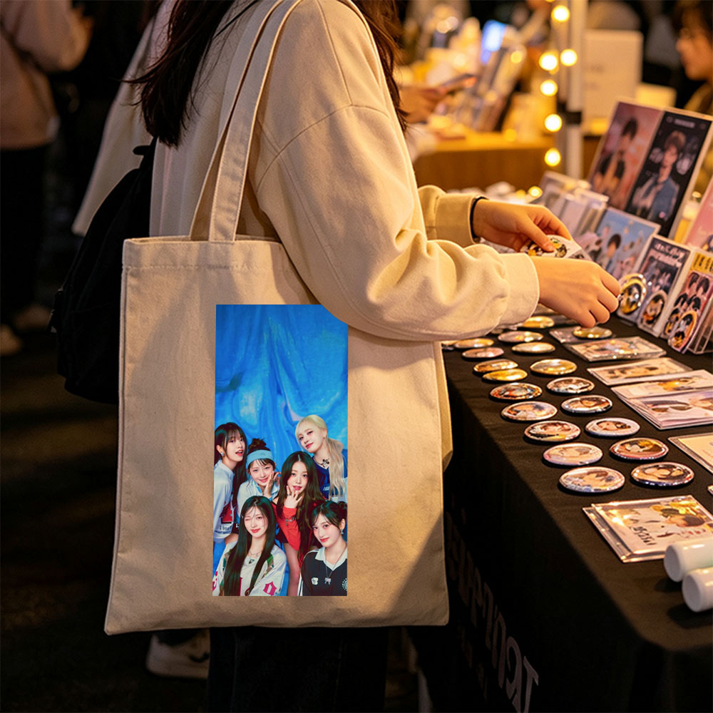 IVE Group Photo with Blue Background and Casual Outfits - Canvas tote bags