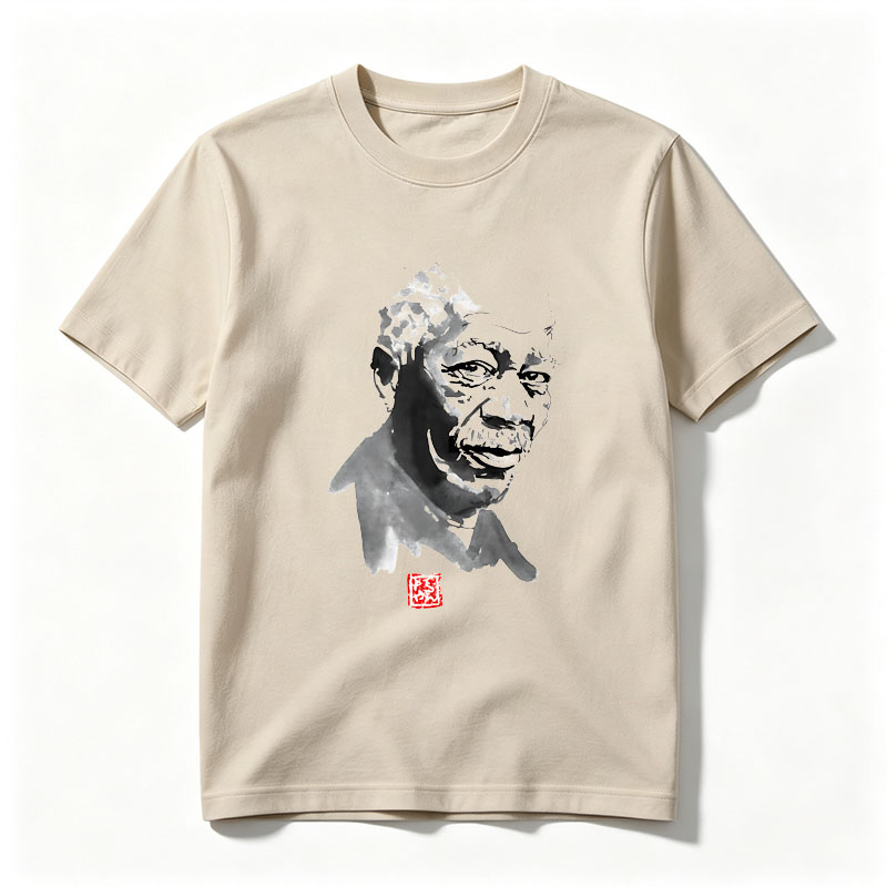 Abstract Portrait of a Man with Ink Blot Style and Red Seal - Tee
