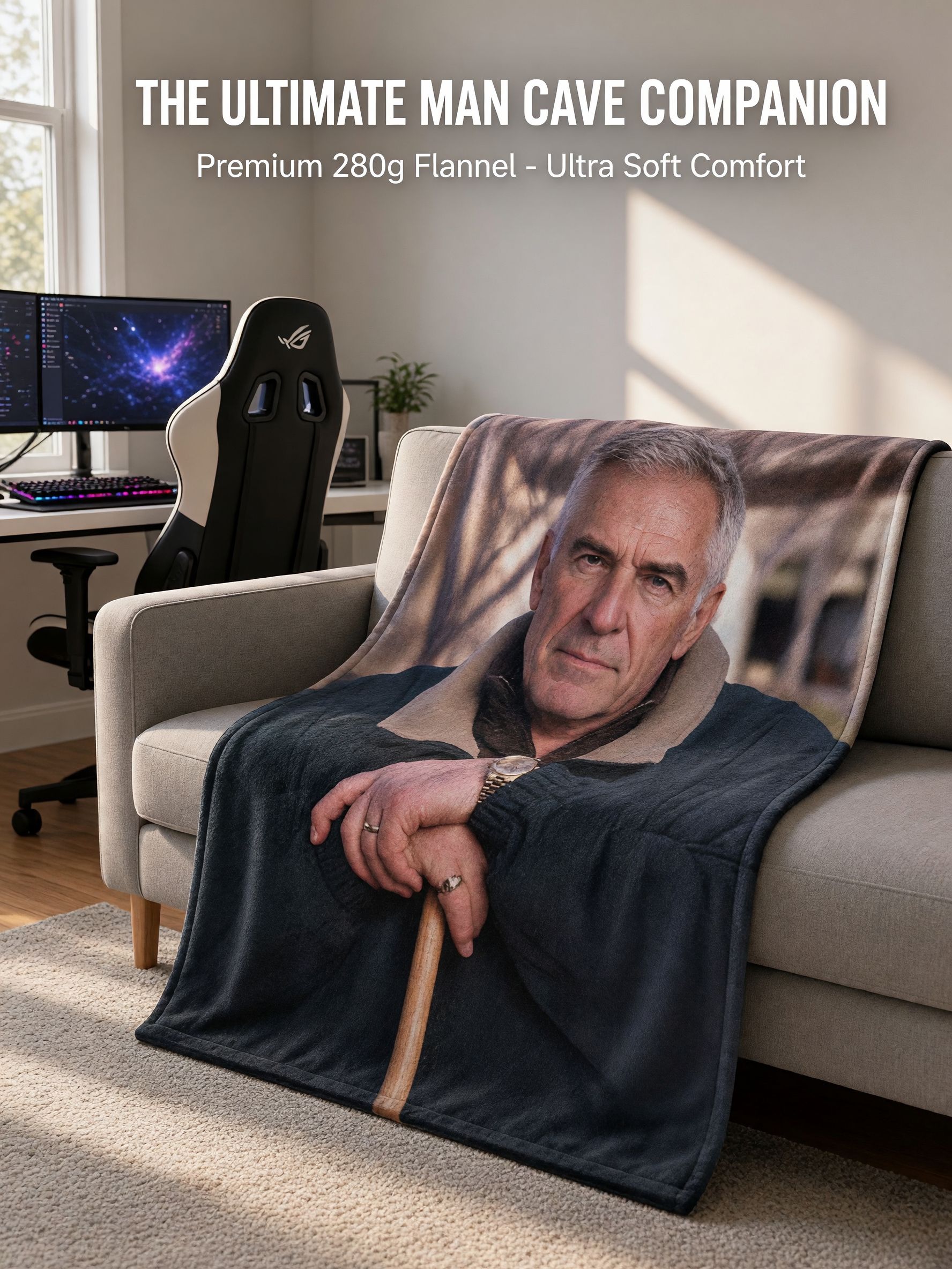Personalized Photo Blanket Custom Face Portrait Flannel Fleece Throw Soft Lightweight Cozy Keepsake for Family Gifts