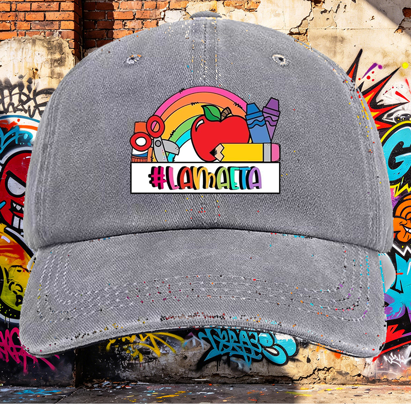 Men's Printed Washed Cap with Rainbow Apple Crayon Design #LAMAAETA Casual Round Neck Summer Lightweight Washed Hat for Outdoor Activities and Daily Wear Adults Unisex Style