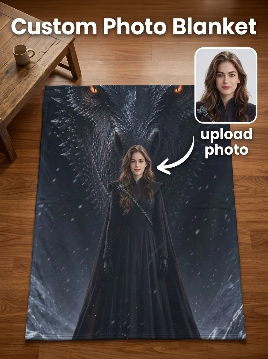 Custom Portrait Flannel Blanket, Fantasy Dragon Theme Ultra Soft Throw, Ideal Personalized Gift for Sofa and Bed