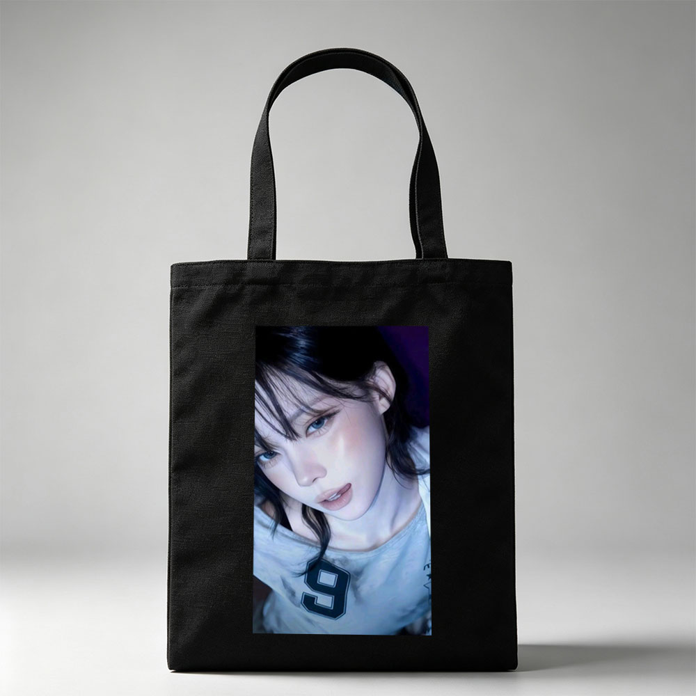 Kim Ji-min in a Close-Up Portrait Wearing a Gray T-Shirt with Number 9 - Canvas tote bags