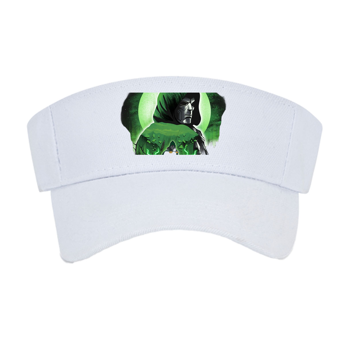 Doctor Doom and Doctor Strange in a mystical confrontation, green energy crackling between them against a glowing moon backdrop. -  Visor cap