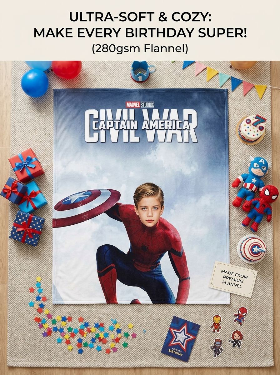 Custom Face Photo Superhero Flannel Fleece Blanket, Ultra Soft Personalized Throw for Bed Couch, Unique Keepsake Gift