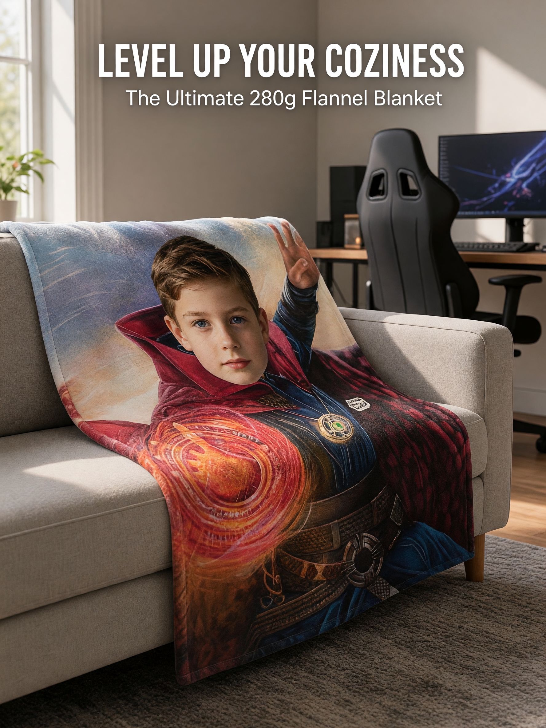 Custom Face Superhero Fleece Blanket, Personalized Photo Soft Warm Flannel Throw, Ideal Unique Gift for Kids and Family