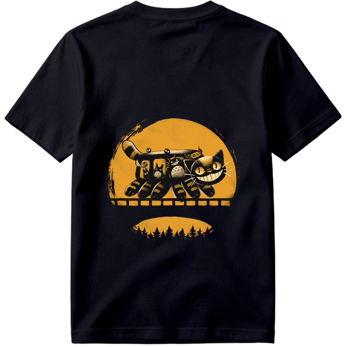 Catbus and Totoro on a Moonlit Journey - Tee