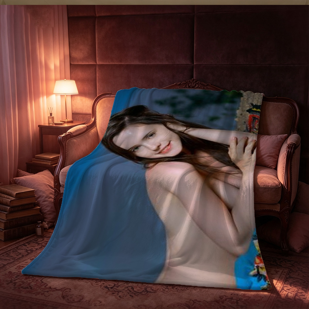 Dua Lipa in Black Lace Lingerie and Satin Robe - Blanket