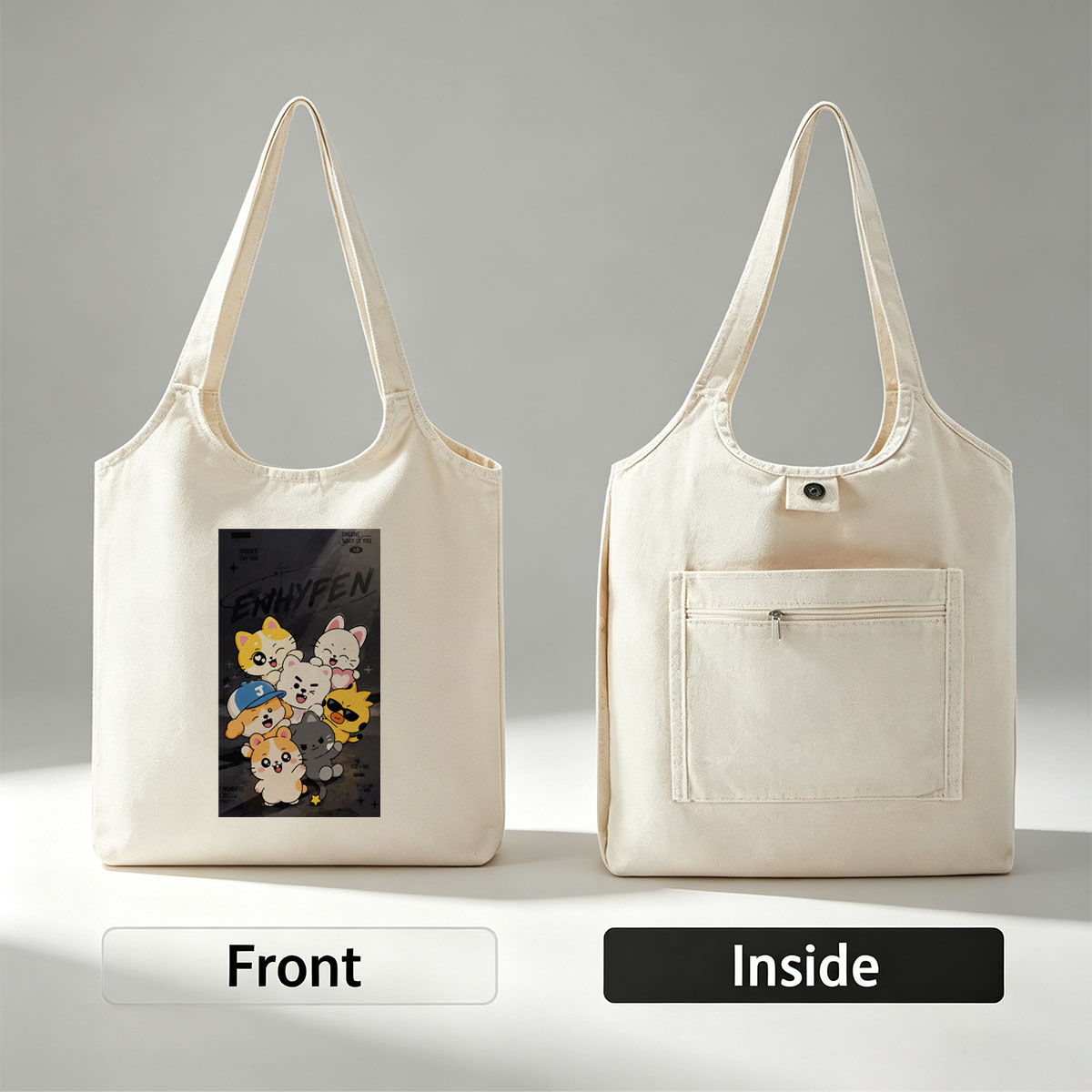 ENHYPEN Cute Cartoon Cats Group Pose on Dark Background Wallpaper - Canvas shoulder bags/