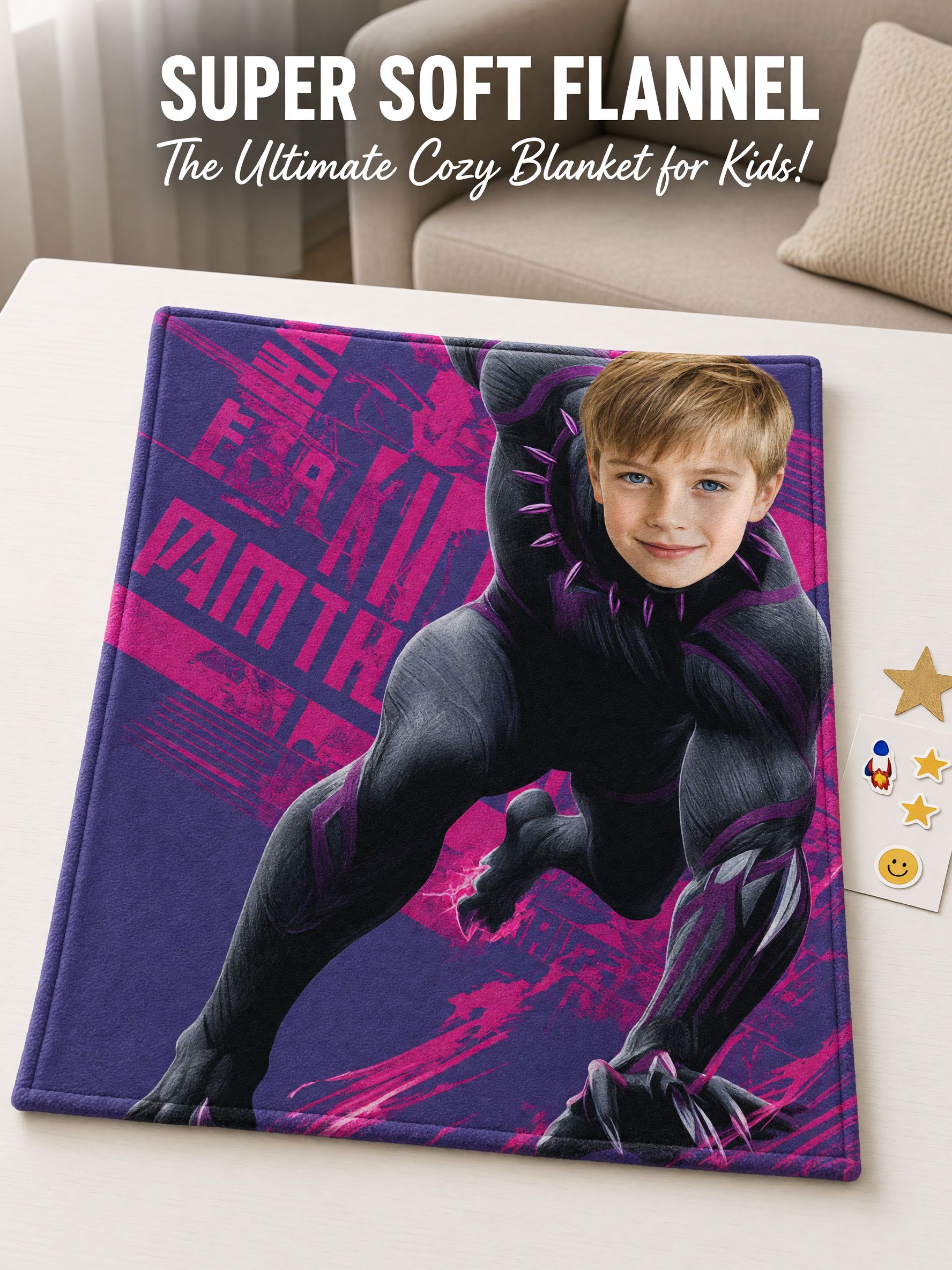 Personalized Photo Superhero Flannel Blanket Ultra Soft Custom Face Throw for Kids and Adults