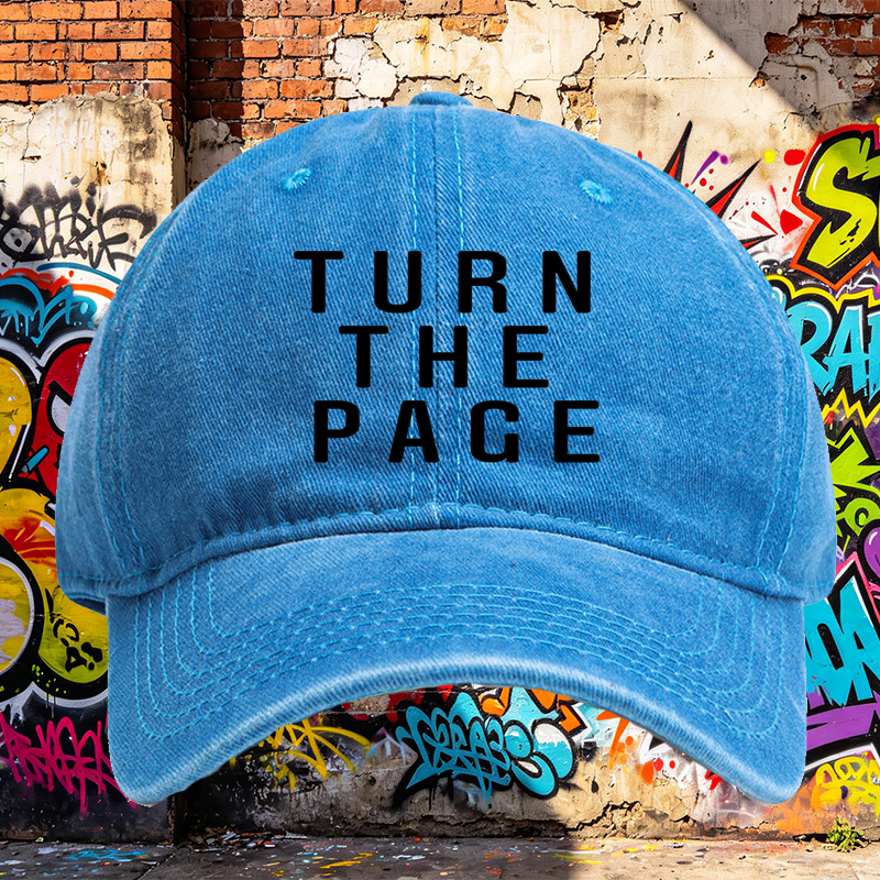 Unisex Classic Washed Hat with Turn The Page Embroidered Design - Casual Streetwear Cap for Daily Wear, Outdoor Activities, and Urban Lifestyle - Perfect for Young Adults and Fashion Lovers Seeking Statement Headwear