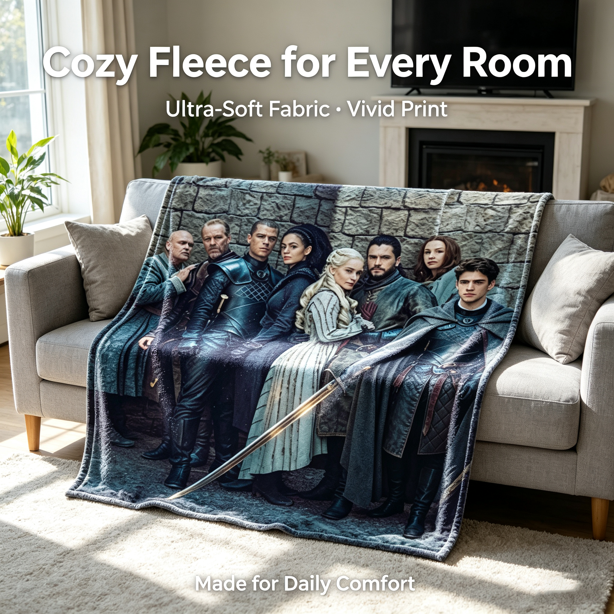 Custom Face Blanket Game of Thrones Characters Flannel Blanket for Couch or Bed Cozy Gift Idea for Fans