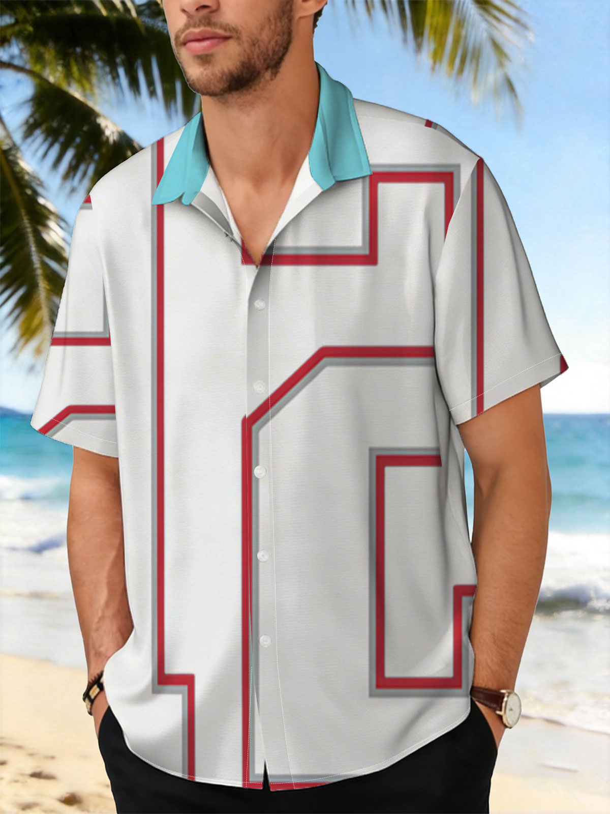 Number 12 in White with Red Outline on Dark Background -  Shirt