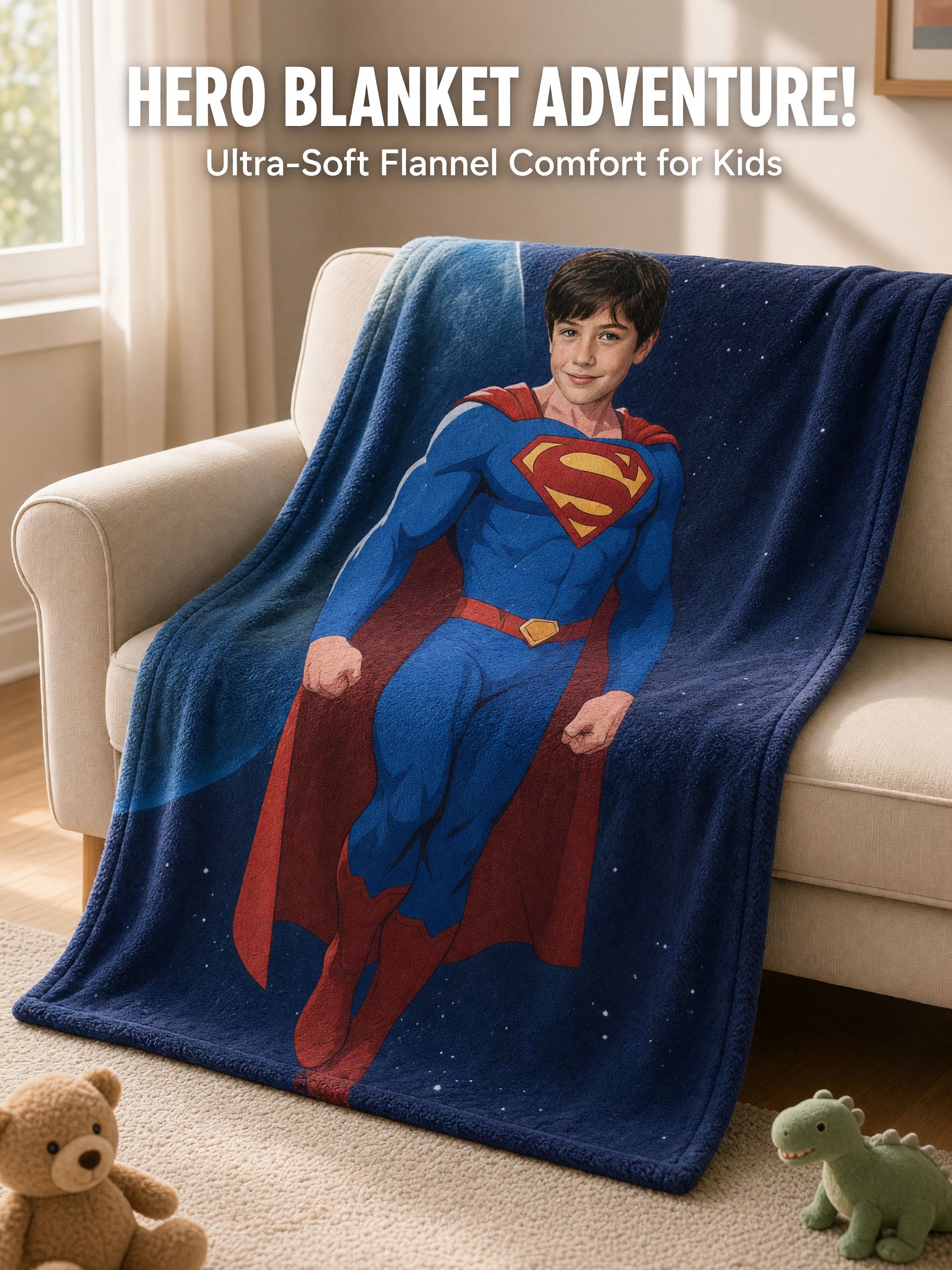 Custom Superhero Face Photo Blanket Ultra Soft Anti Pilling Flannel Fleece Personalized Hero Throw Gift
