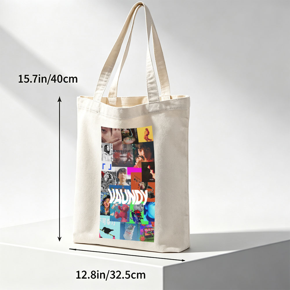 VAUNDY in a vibrant collage of artistic scenes featuring expressive faces, colorful imagery, and dynamic visuals - Canvas tote bags