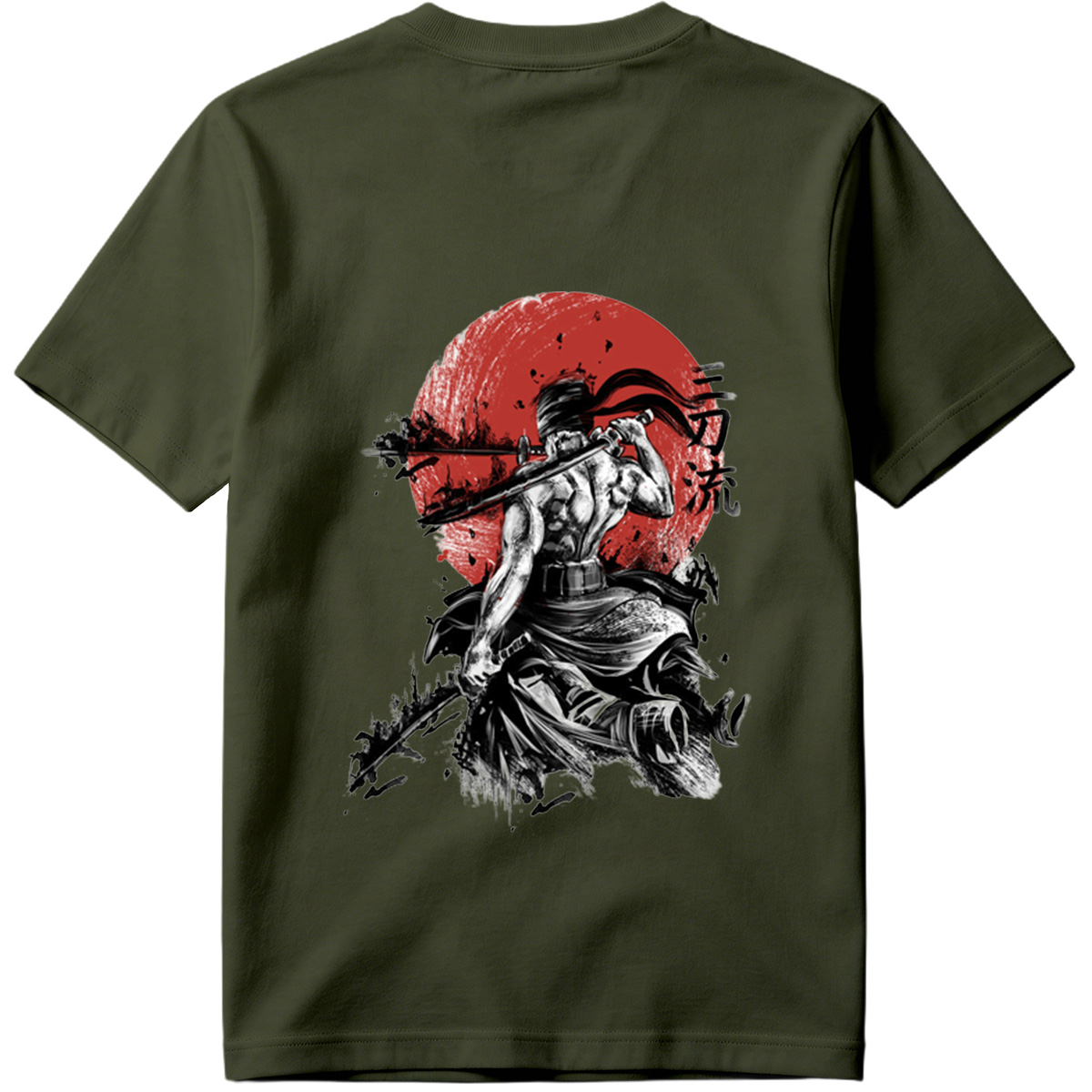 Samurai Warrior with Dual Swords Against Red Sun - Tee