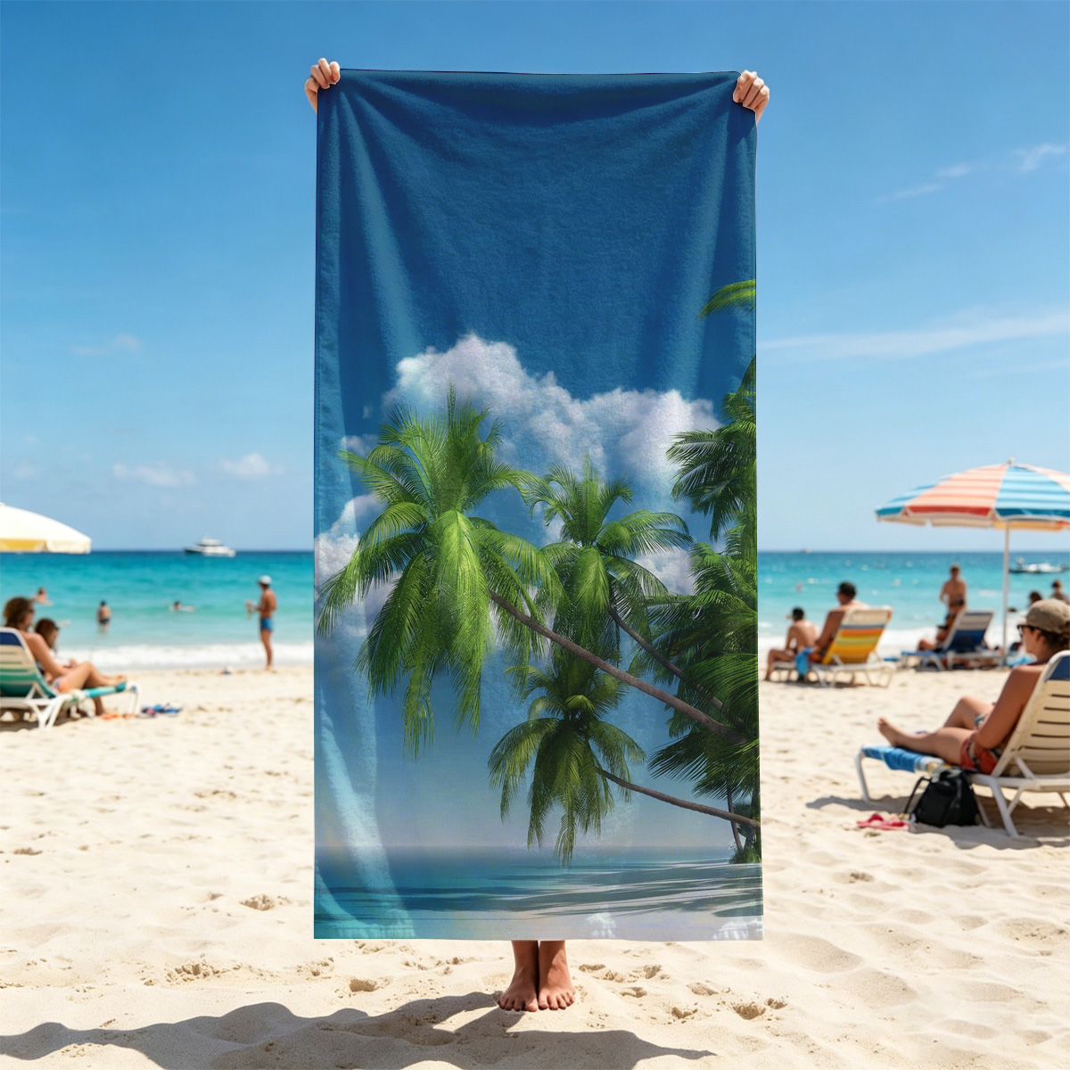 Tropical Beach with Palm Trees and Clear Blue Sky - Beach towels
