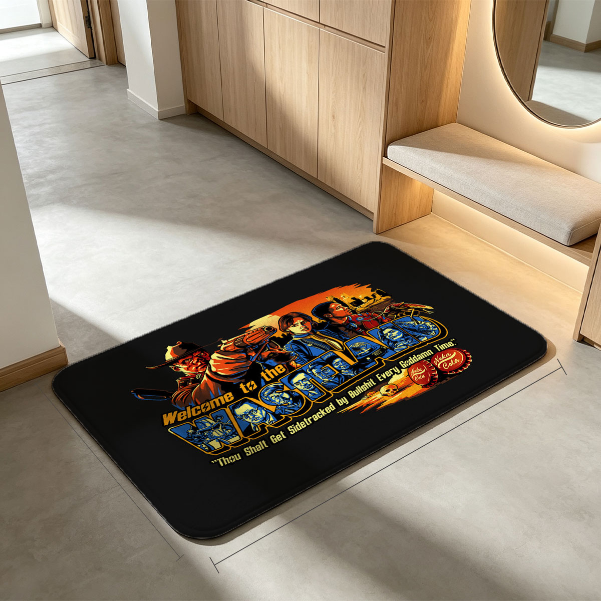 Welcome to the Wasteland: Vault Dweller, Sheriff, and Companions in Post-Apocalyptic Adventure with Nuka-Cola - Flannel floor mat