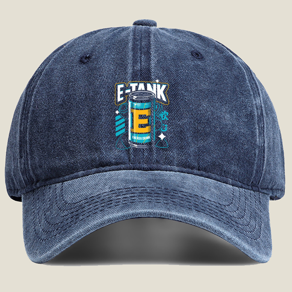 E-Tank Energy Drink Can Design - Washed Denim - Baseball Cap