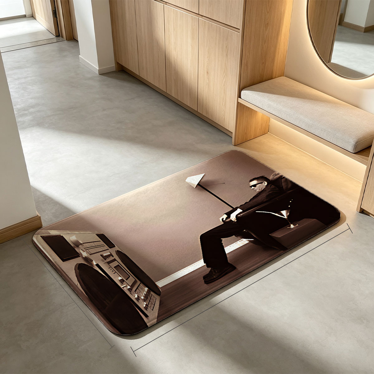 Man in Suit with Boombox and Martini Glass - Flannel floor mat
