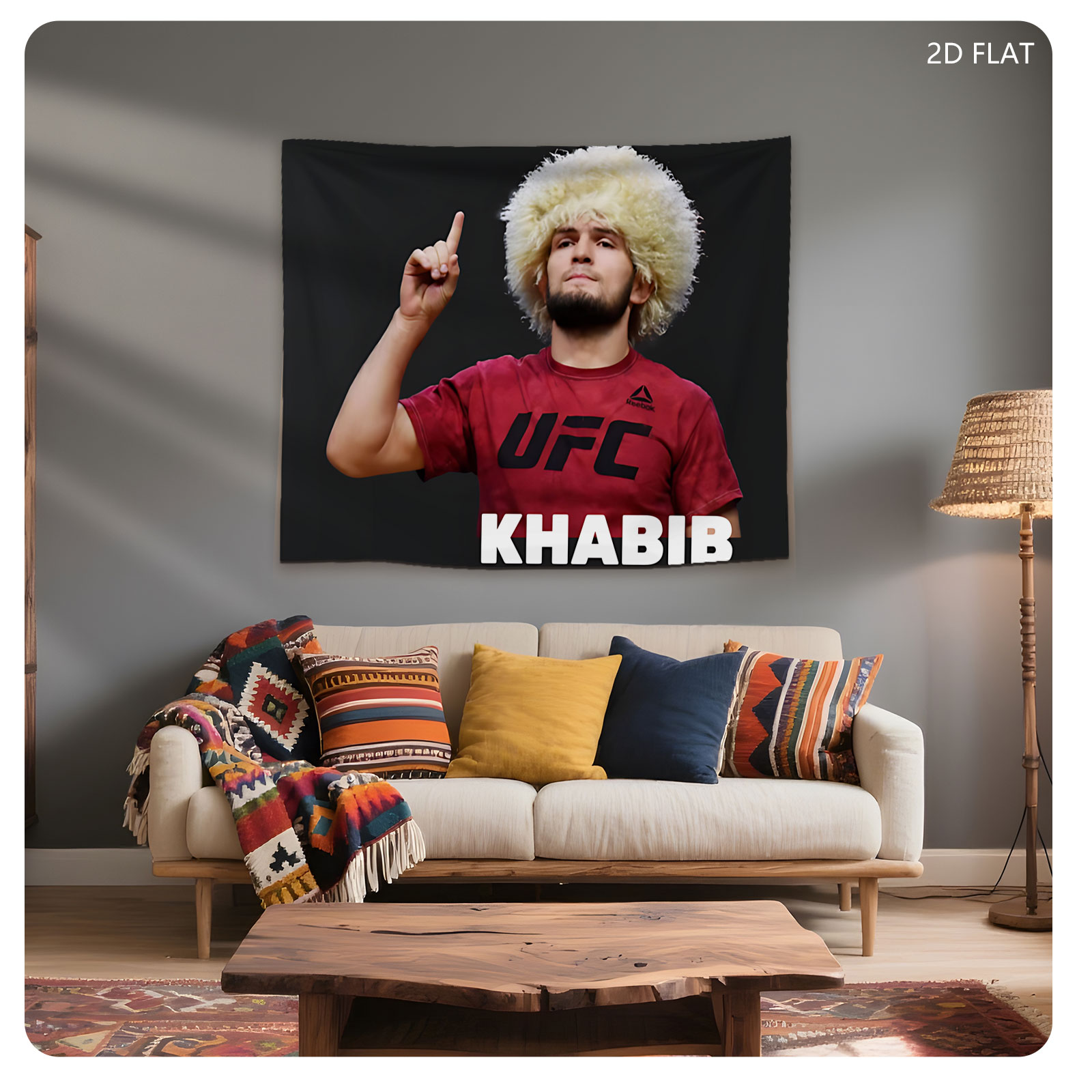 Khabib Nurmagomedov in UFC Gear with Traditional Hat - Tapestry