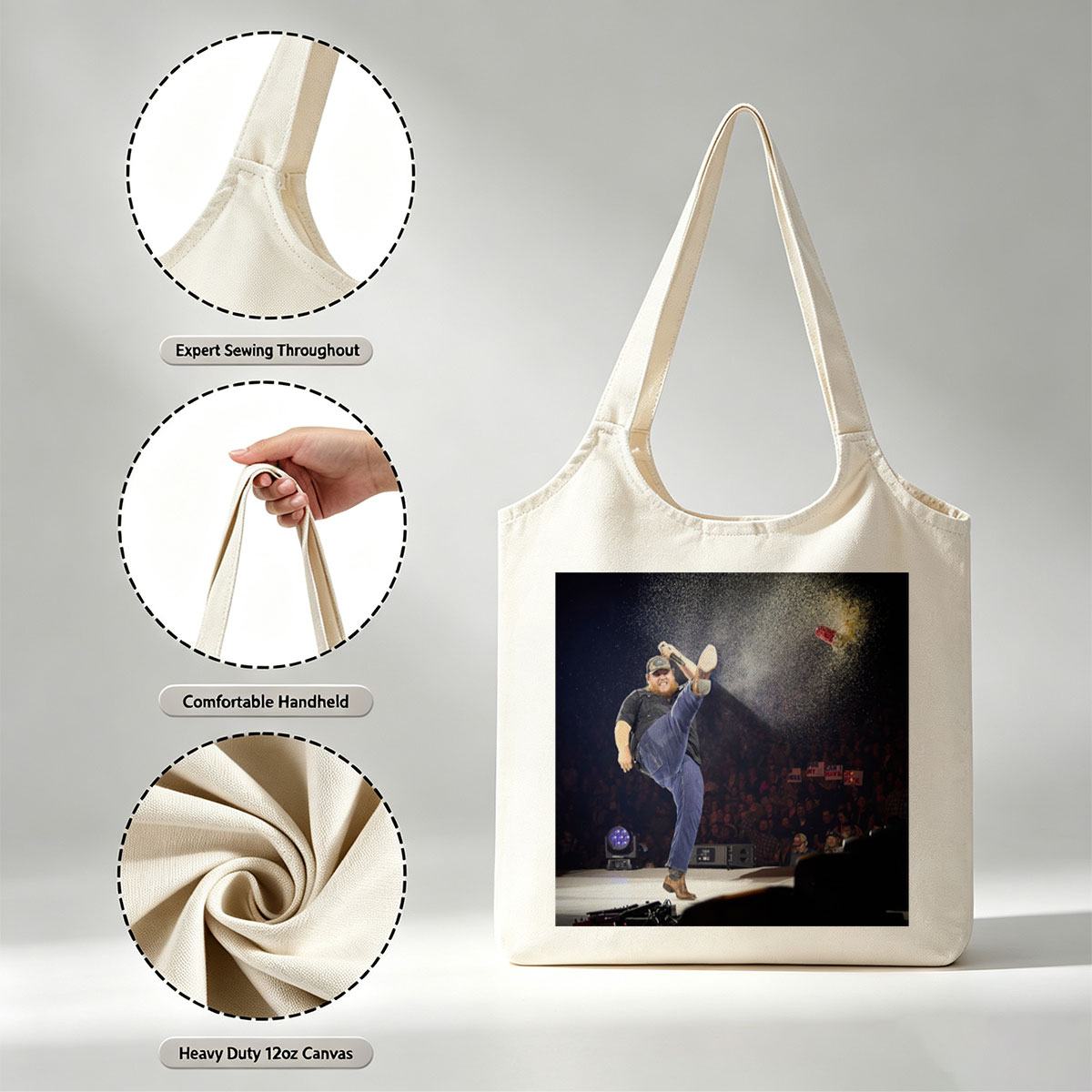 Luke Combs Kicks Can of Confetti on Stage During High-Energy Performance - Canvas shoulder bags/