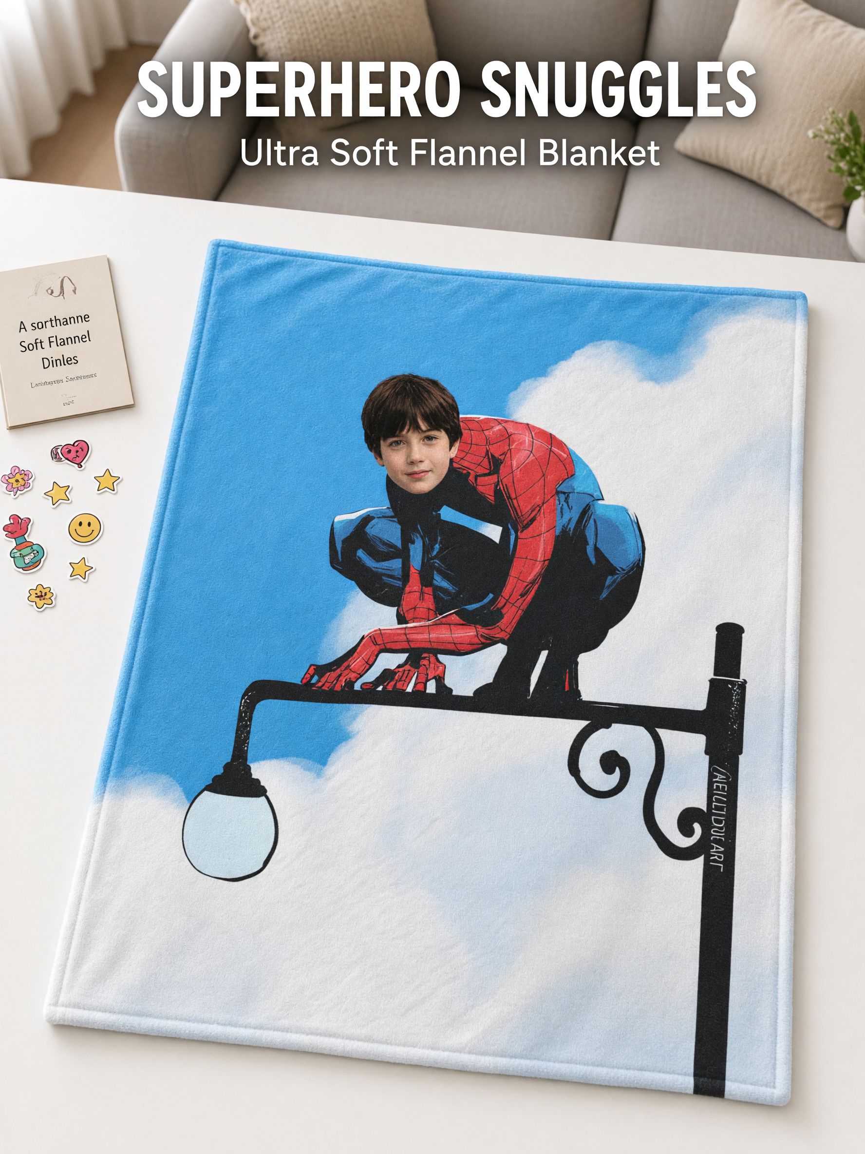 Personalized Custom Face Photo Superhero Flannel Throw Blanket, Soft Anti-Pilling Fleece Bed Blanket for Kids Gift