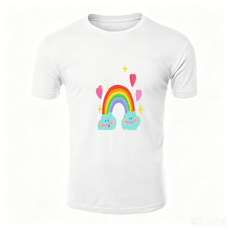 Unisex Classic T-Shirt Rainbow Clouds Hearts Design Unisex Classic T-Shirt Casual Everyday Wear for Teens and Adults