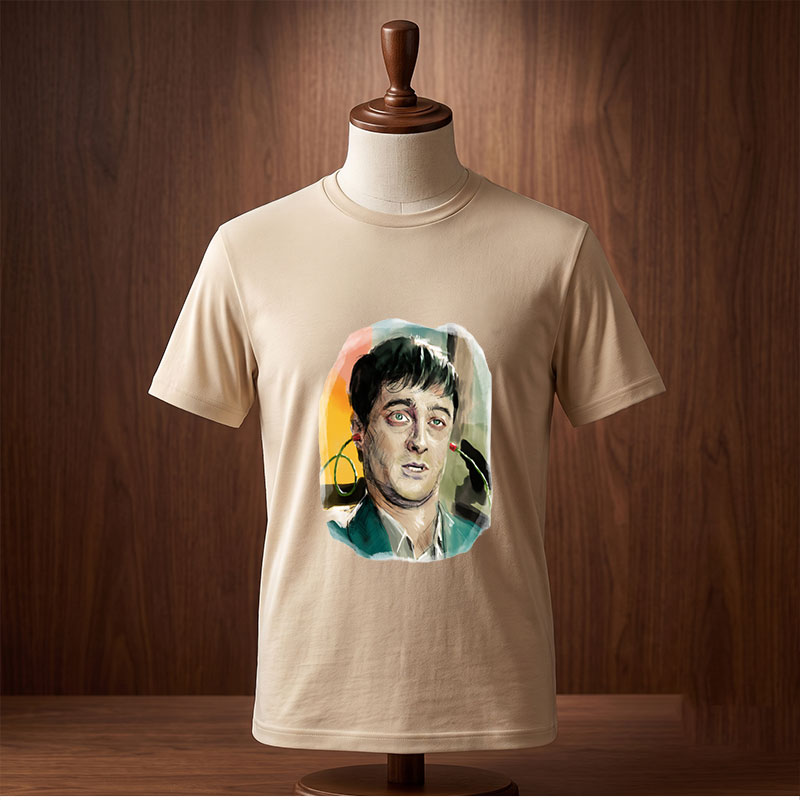Man with Green Eyes and Earphones, Artistic Portrait - Tee